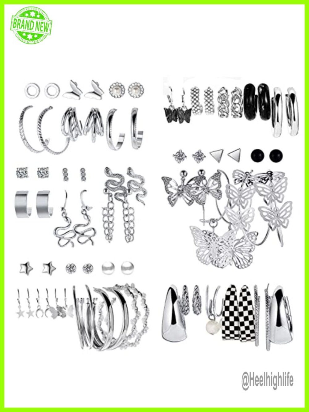 37 Pair Silver Hoop Earrings Set Women Hypoallergenic Drop Dangle Studs